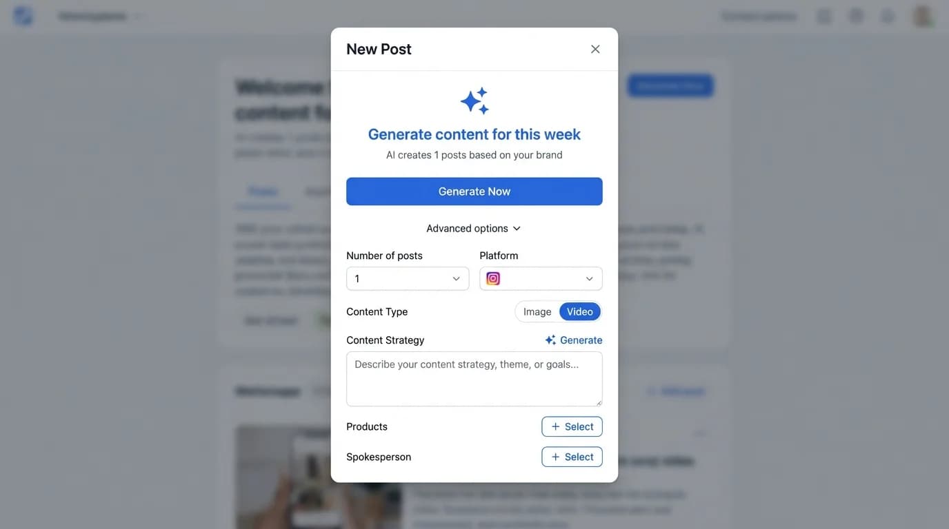 Video generation dialog with content options