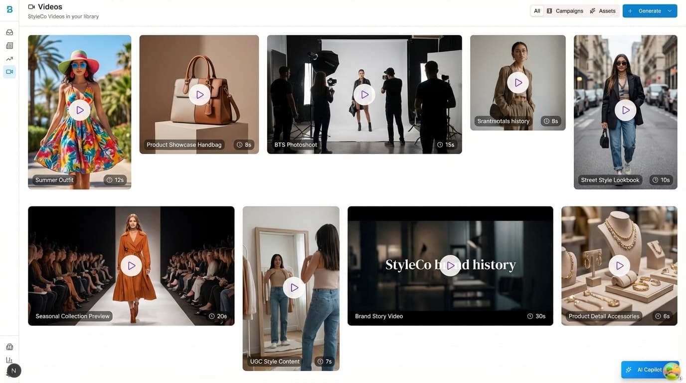 BOS Dashboard showing AI-generated video content